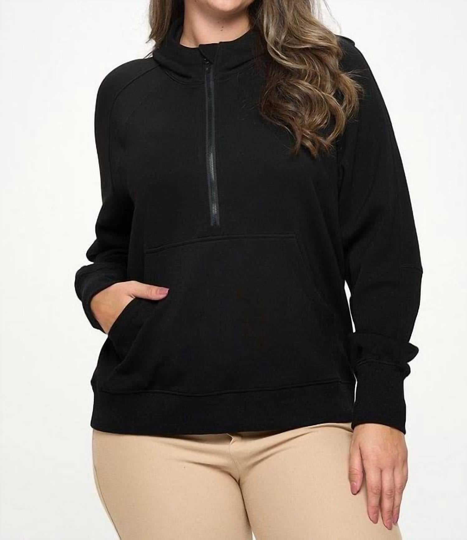 Yelete Scuba Quarter-zip Hoodie - Plus in black - women's top