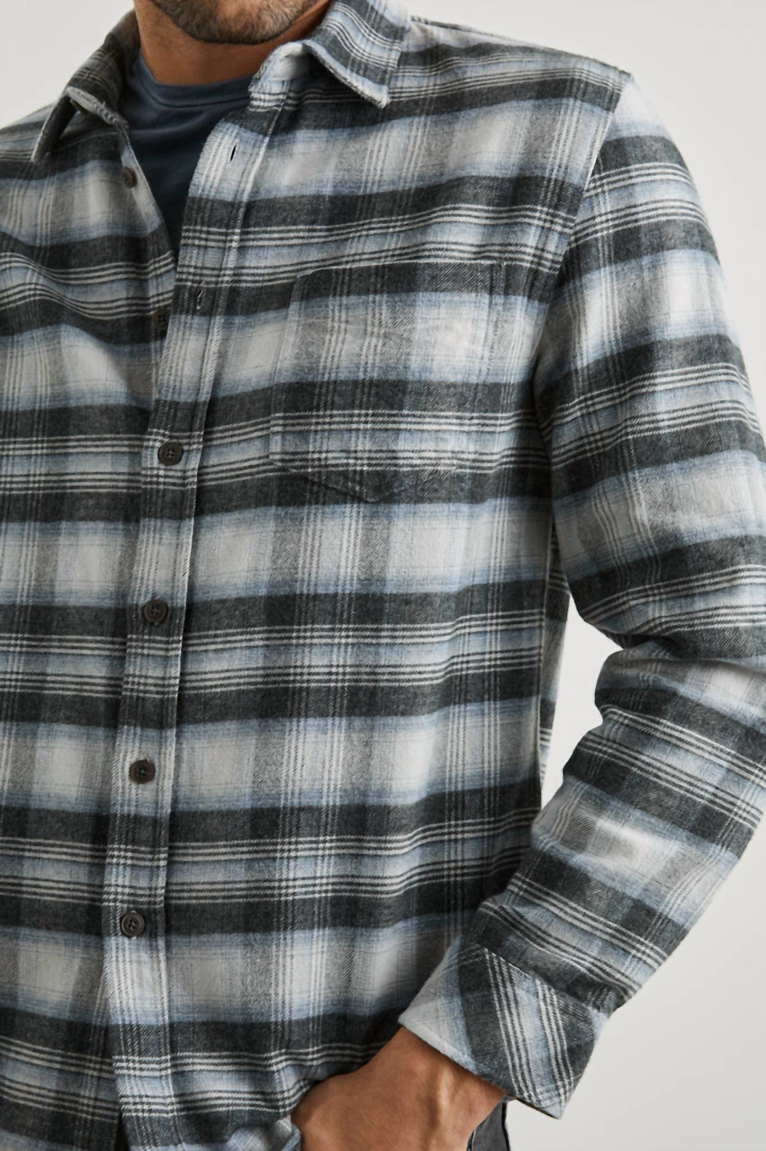 Rails Long Sleeve Forrest Shirt in charcoal heather yucca - men's jacket - detail view