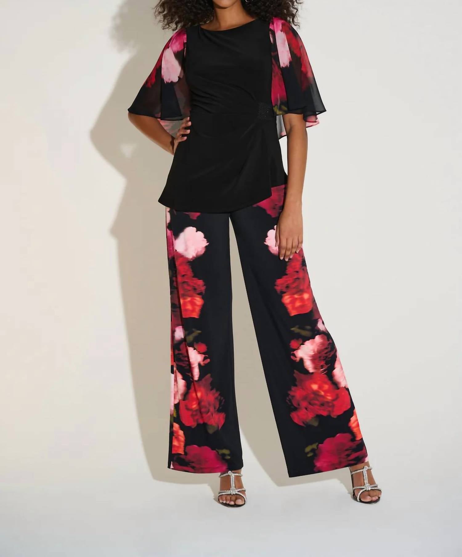 Joseph Ribkoff - Floral Boat Neck Chiffon Sleeves Top