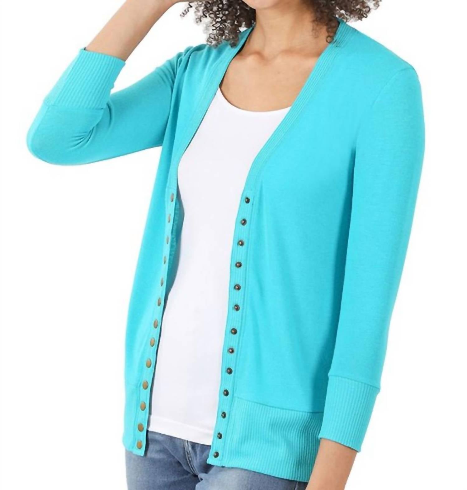 Zenana - Snap 3/4 Sleeve Cardigan