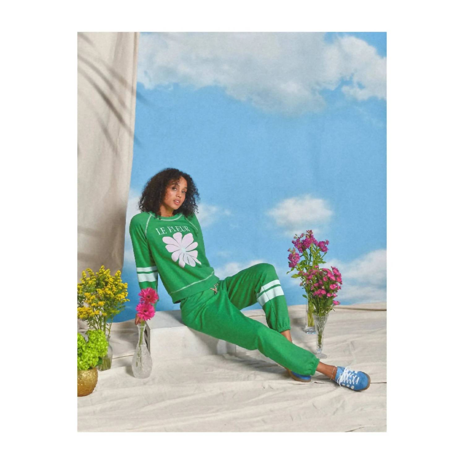 Sundry Garden Stripe Sweatpants in green - women's pants - detail view
