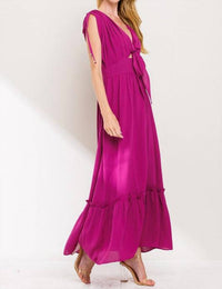 The Clothing Company Front Tie Maxi Dress in magenta - women's dress - detail view