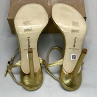 Larroude Women's Venus Stiletto Patent Leather Heel Sandals in gold - women's sandal - view 9