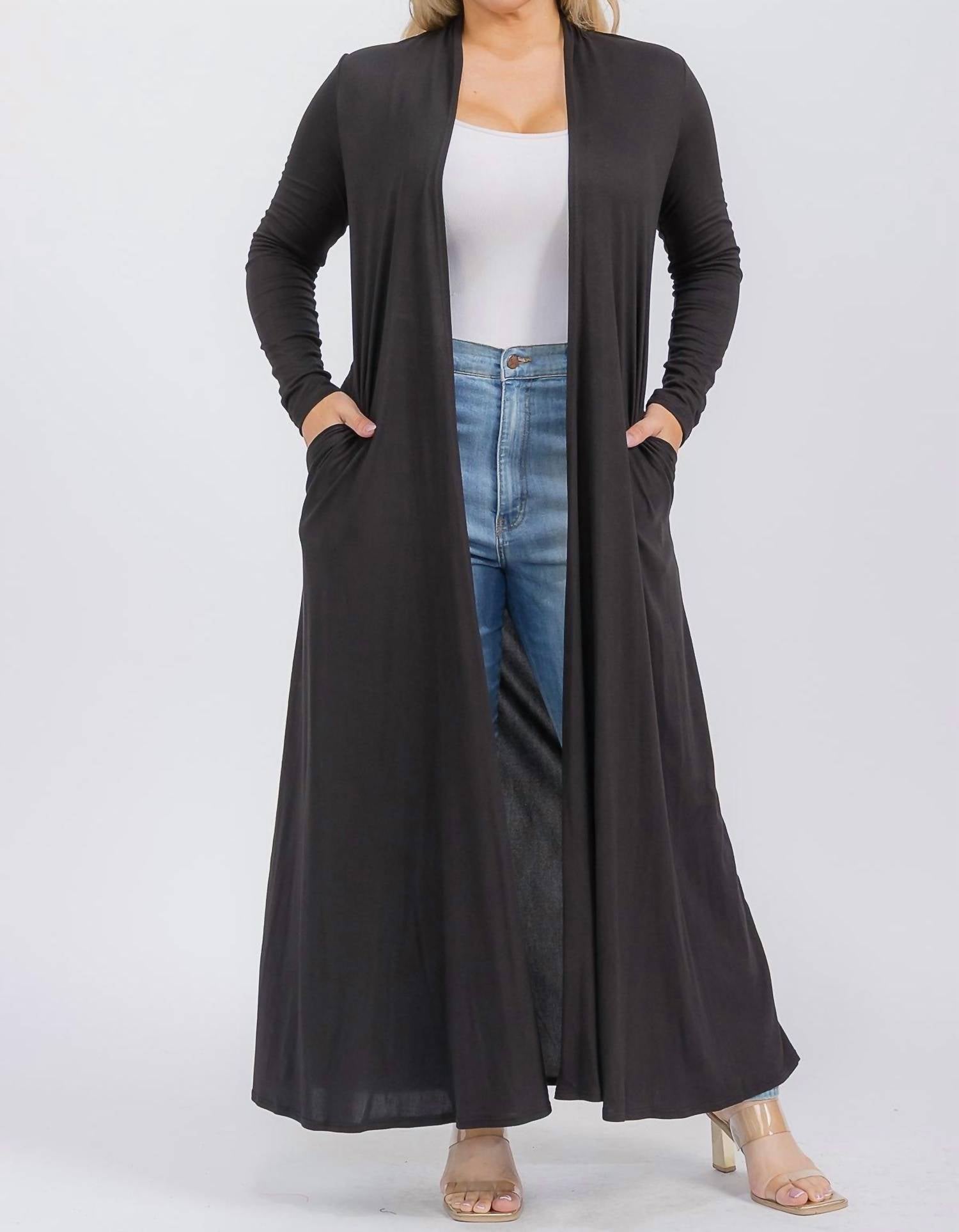 Karen T Design - Long Sleeve Maxi Length Open Front Cardigan