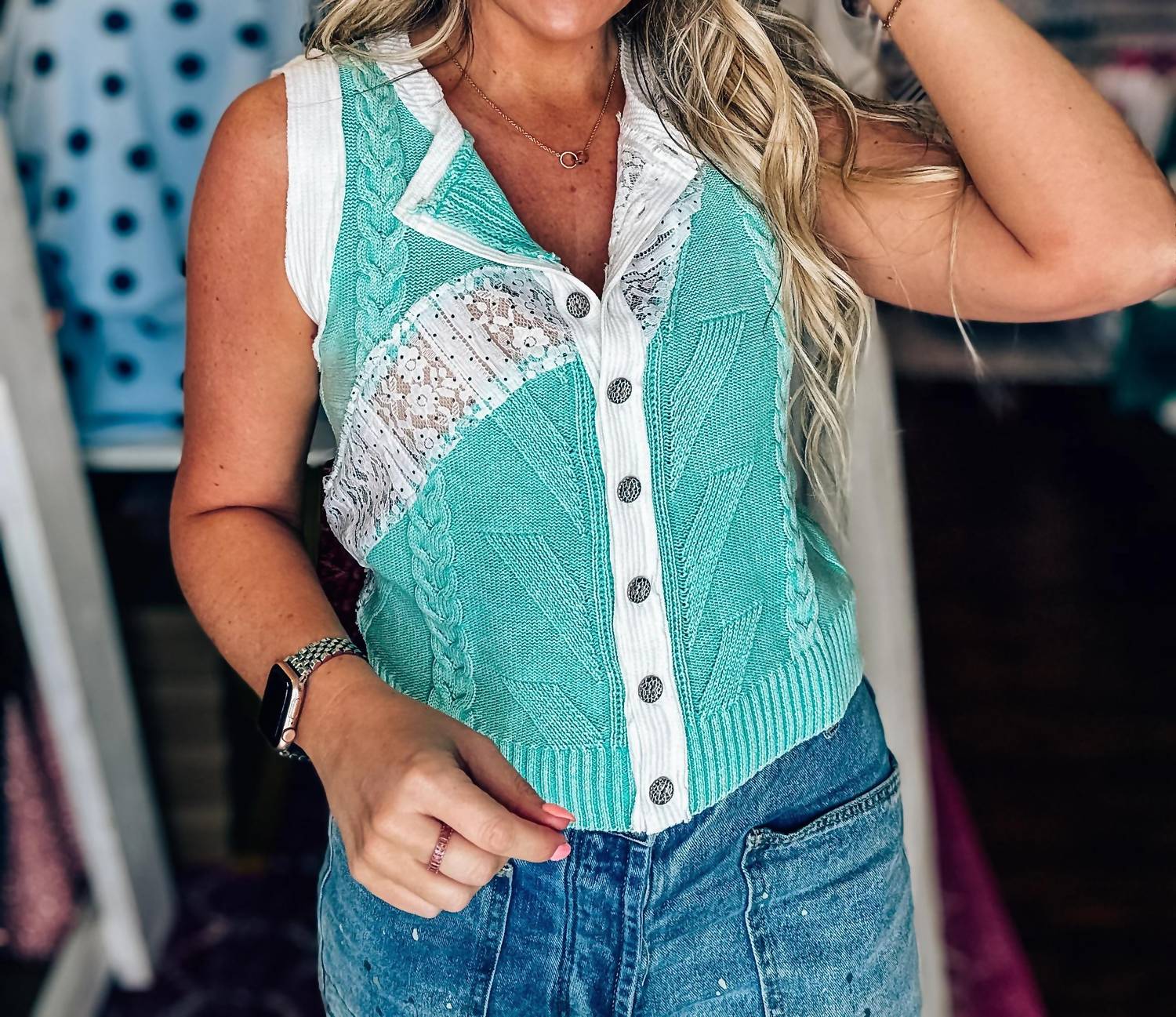 Pol - Sweet & Chic Patchwork Sweater Vest Top