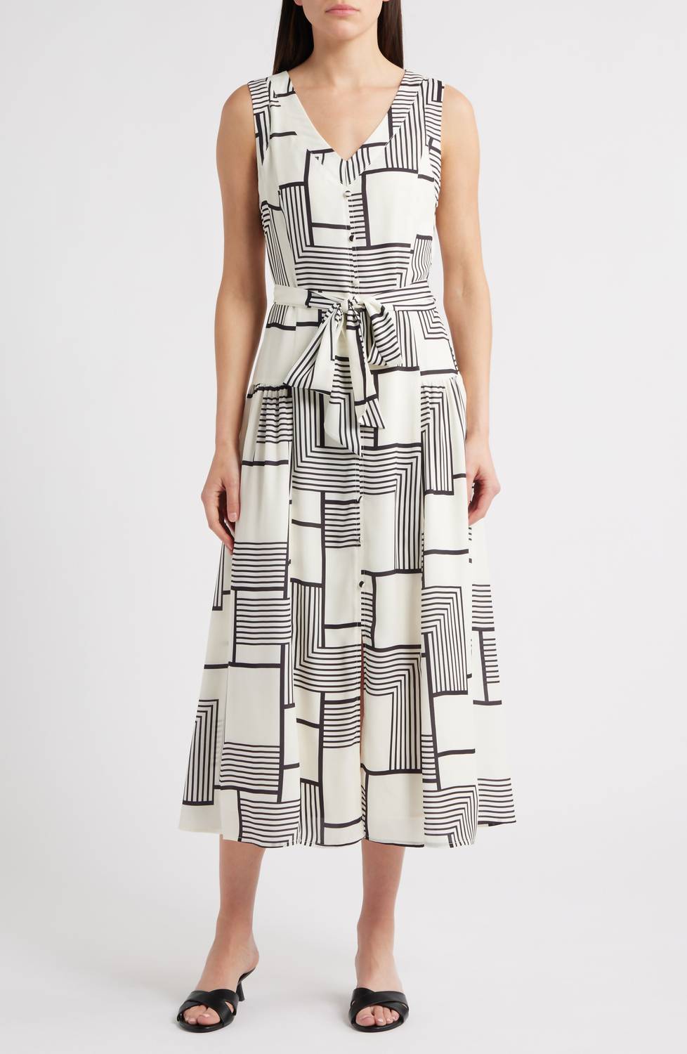 Zoe And Claire - Mixed Geometric Print Midi Dress