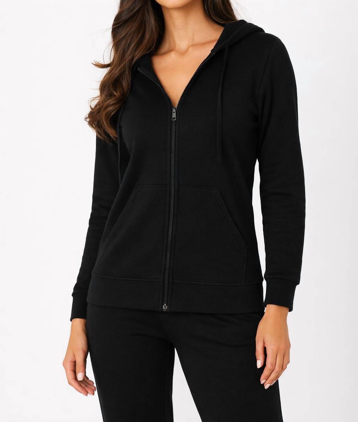 french kyss Zip Up Hoodie Jacket in black - women's top