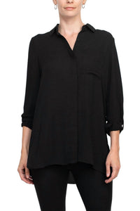 Joan Vass - Collared 3/4 Sleeves Chiffon Crepe Shirt
