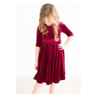 Mila & Rose Velvet Twirl Dress in cranberry - kids' dress - detail view