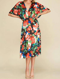 She + Sky - Floral Kimono Sleeve Midi Dress