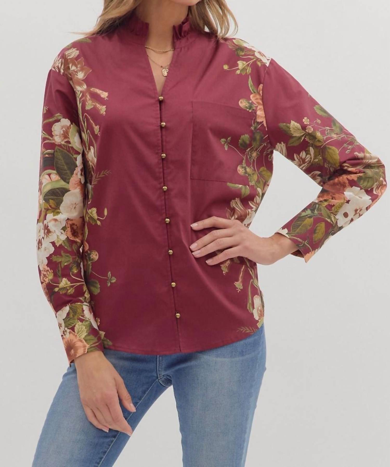Entro - Button Front Botanical Top