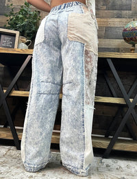 Pol - Lace & Stripe Barrel Leg Jean