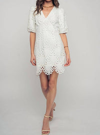 Urban Daizy Scalloped Lace Mini Dress in white - women's dress