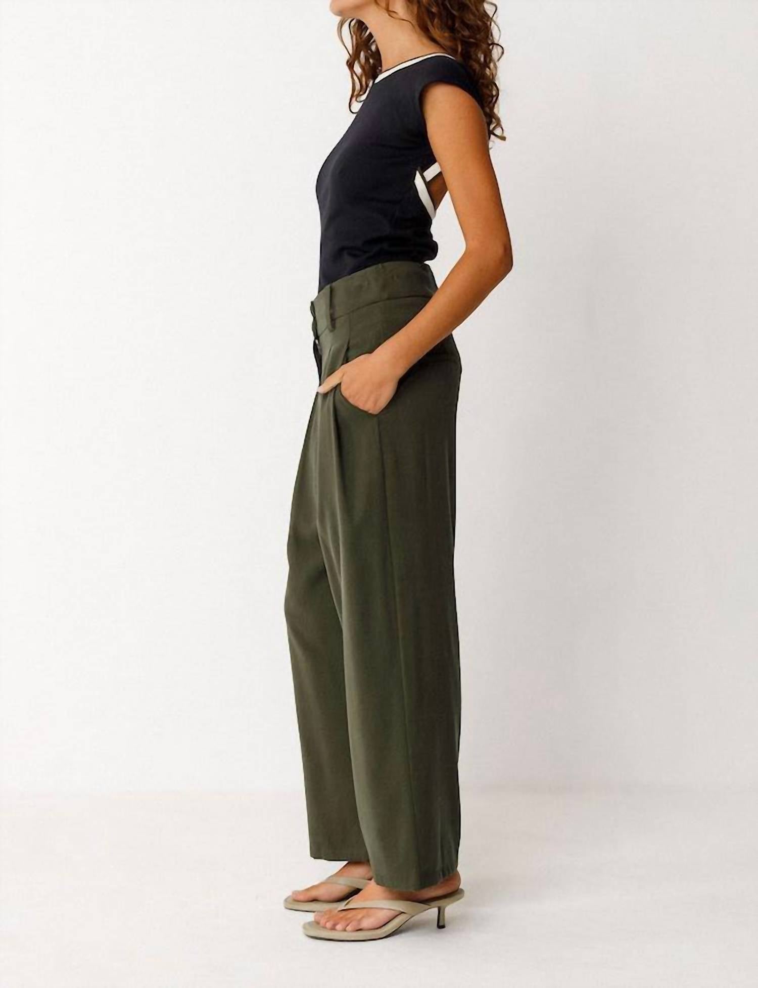 SKFK Esti Trouser in basil green - women's pants - detail view