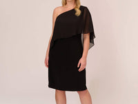 Adrianna Papell - One Shoulder Chiffon Cape Midi Dress