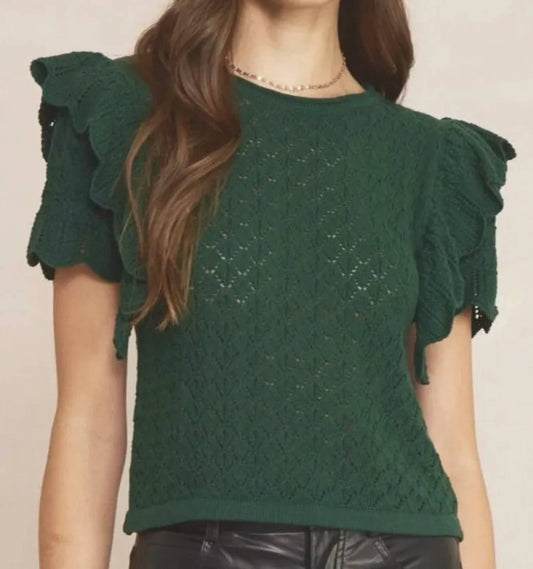 Entro - Ruffle Knit Sweater Top