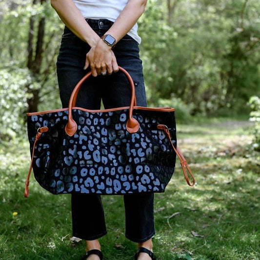 Julia Rose - Women's Canvas Large Tote Bag With Brown Accent