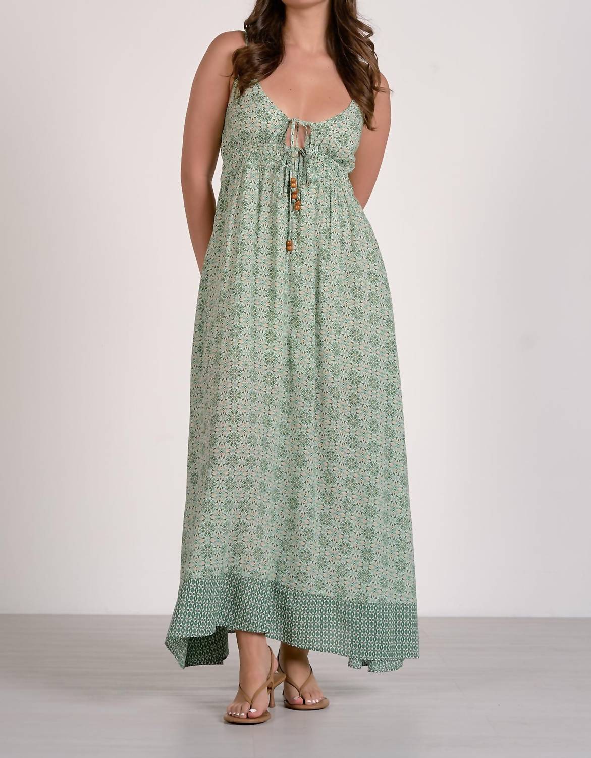 Elan - Spaghetti Strap Tie Front Maxi Dress