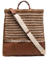Valentino Garavani Men's Identity Fabric and Leather Tote Bag in brown - men's bag - detail view