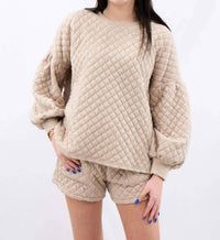 She + Sky - Puff Sleeve Quilted Pullover Top
