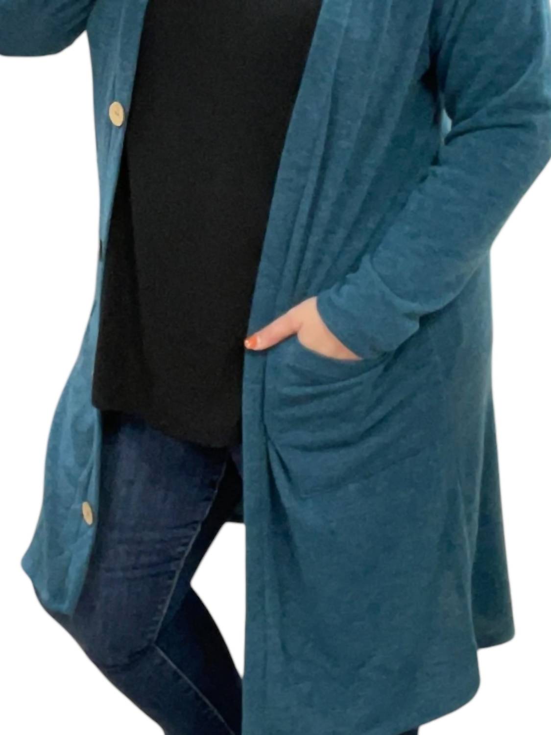 Honeyme - Long With Faux Buttons Cardigan