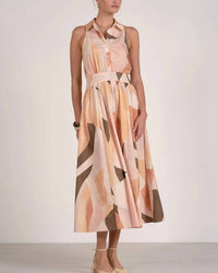 Elan - Abstract Print Collared Maxi Dress