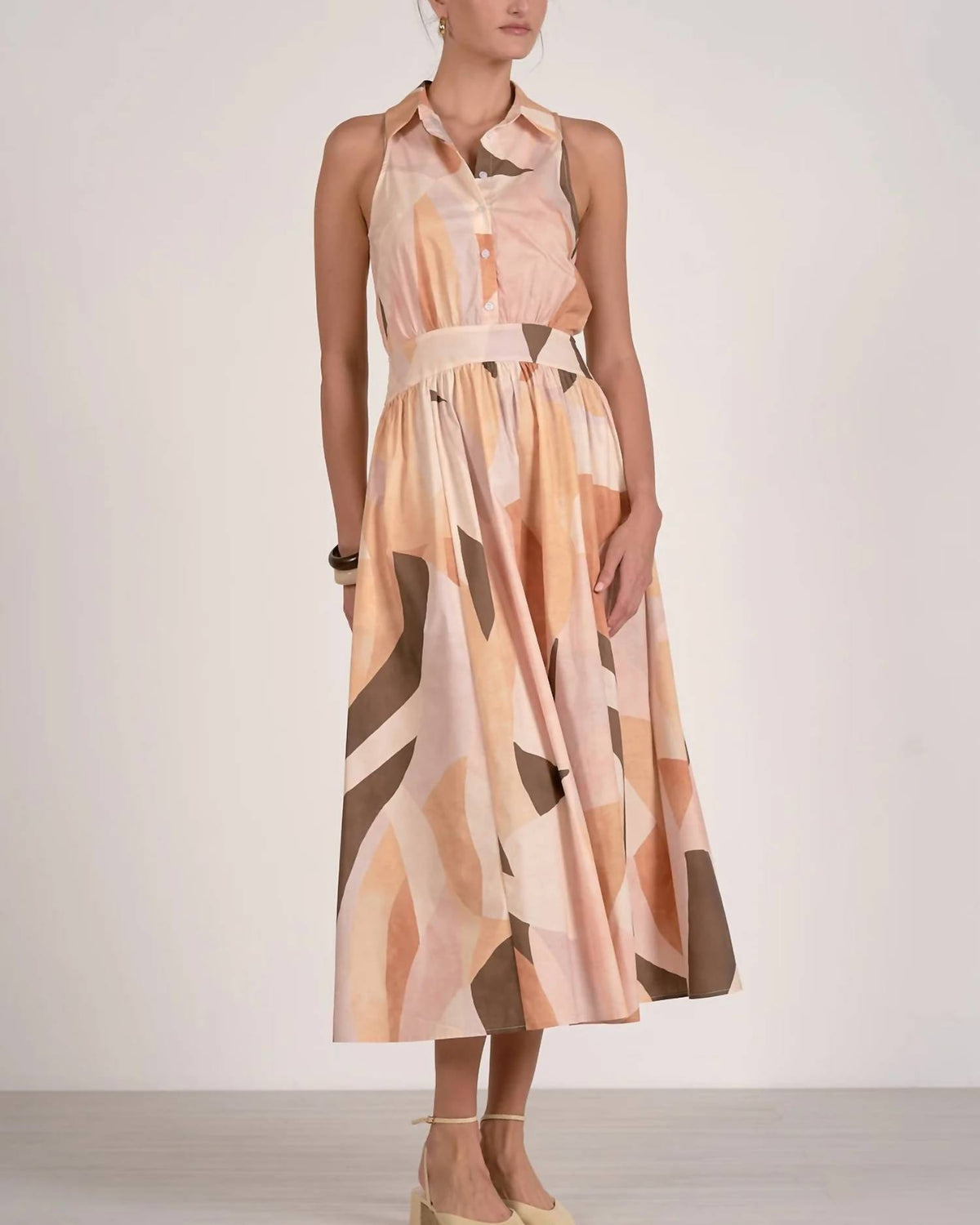 Elan - Abstract Print Collared Maxi Dress