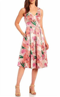 Eliza J - Floral Print Fit And Flare Midi Dress