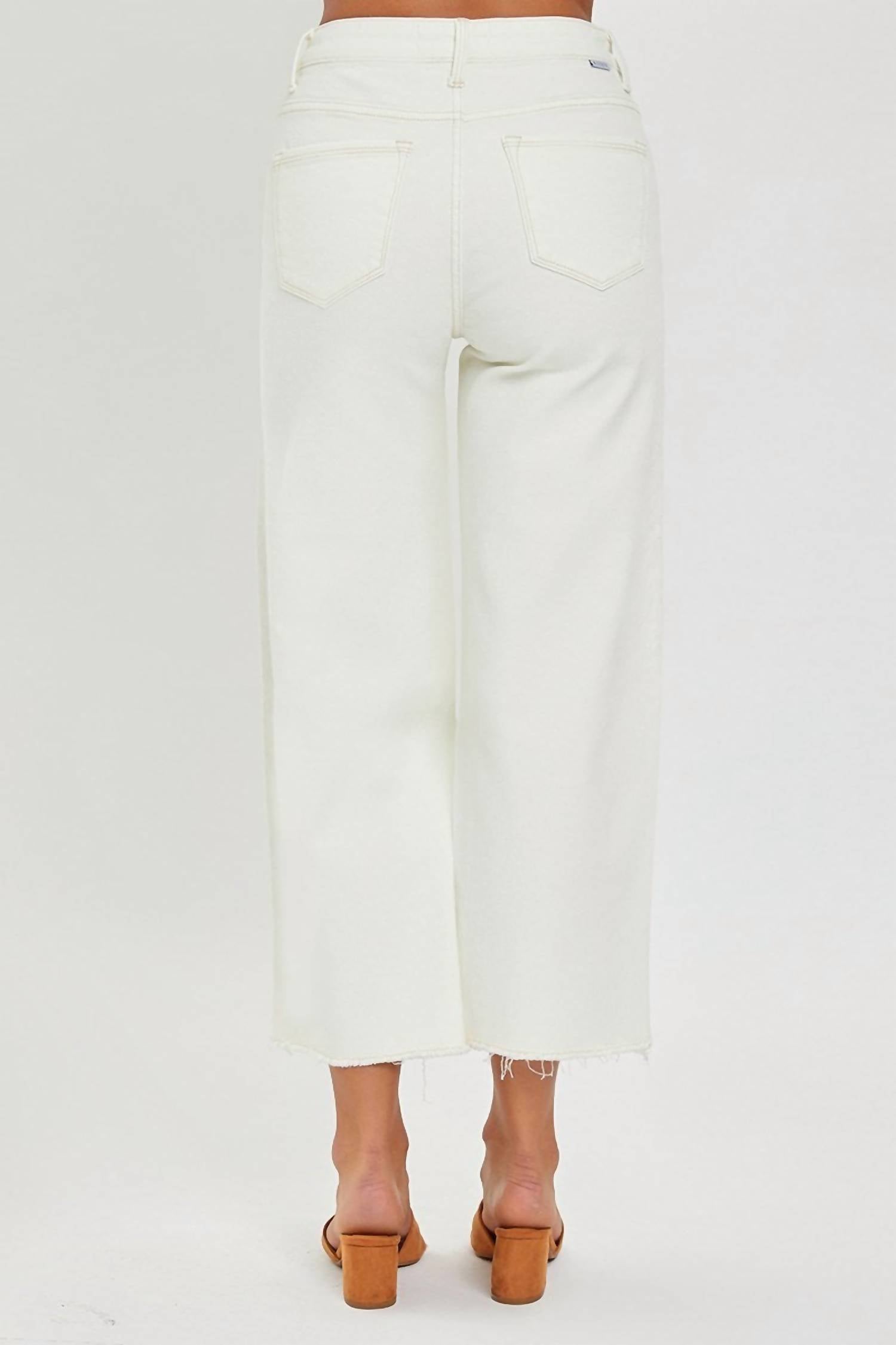 RISEN High Rise Tummy Control Crop Wide Leg Pants in cream - women's pants - detail view