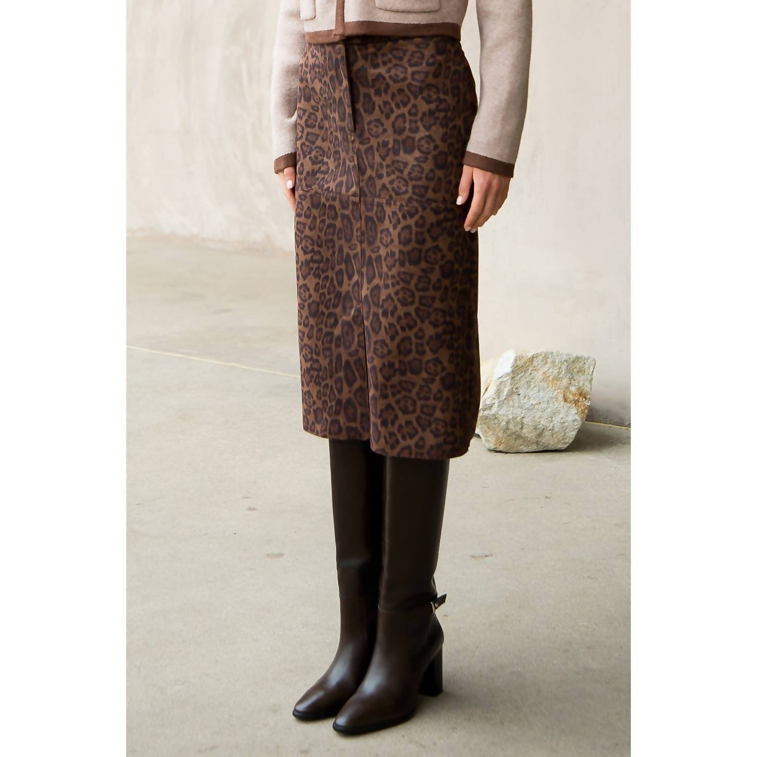 Thml - Women's Sweet Emotion Leopard Faux Suede Skirt