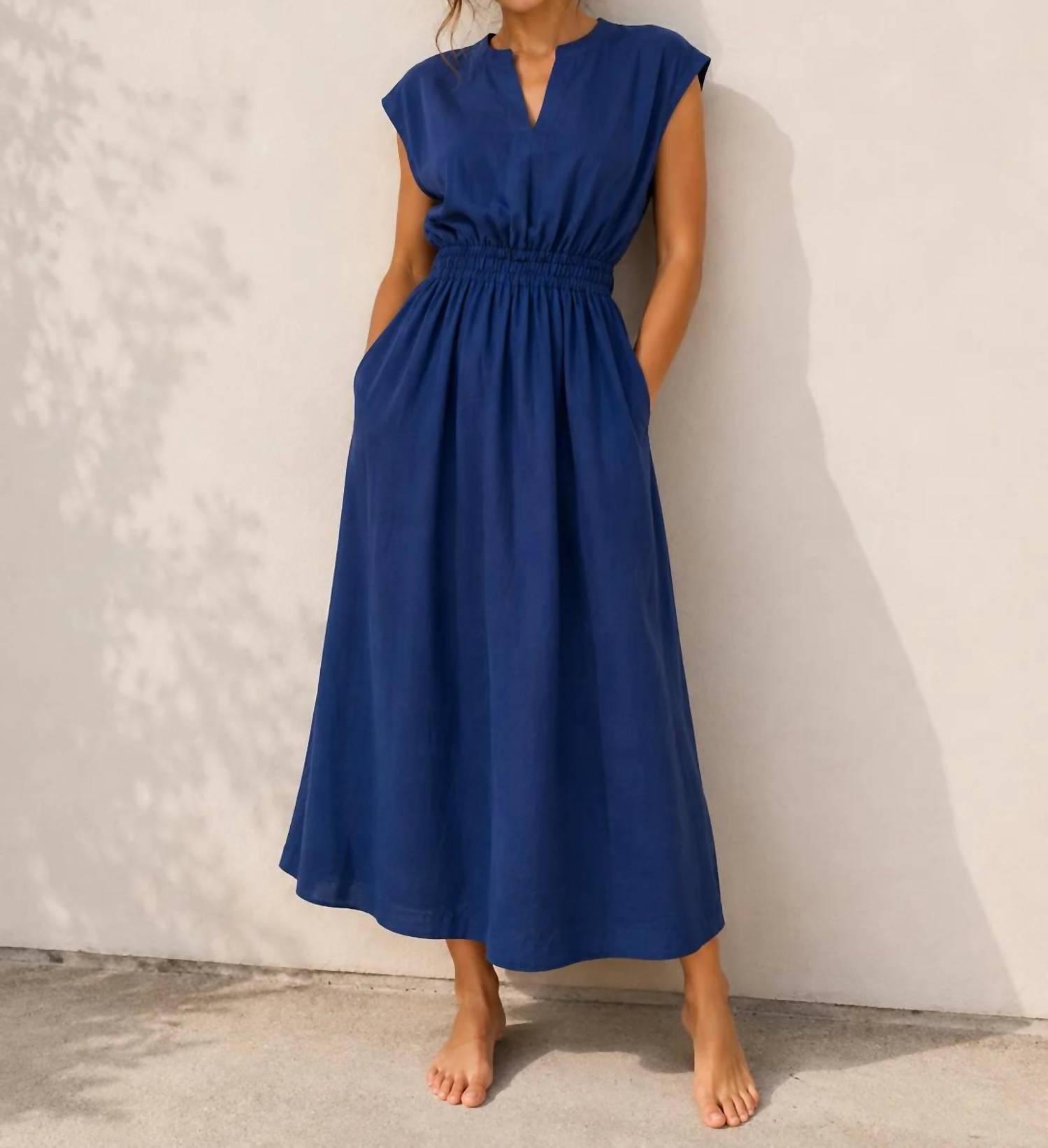 The Korner - Smocked Waist V Neck Maxi Dress