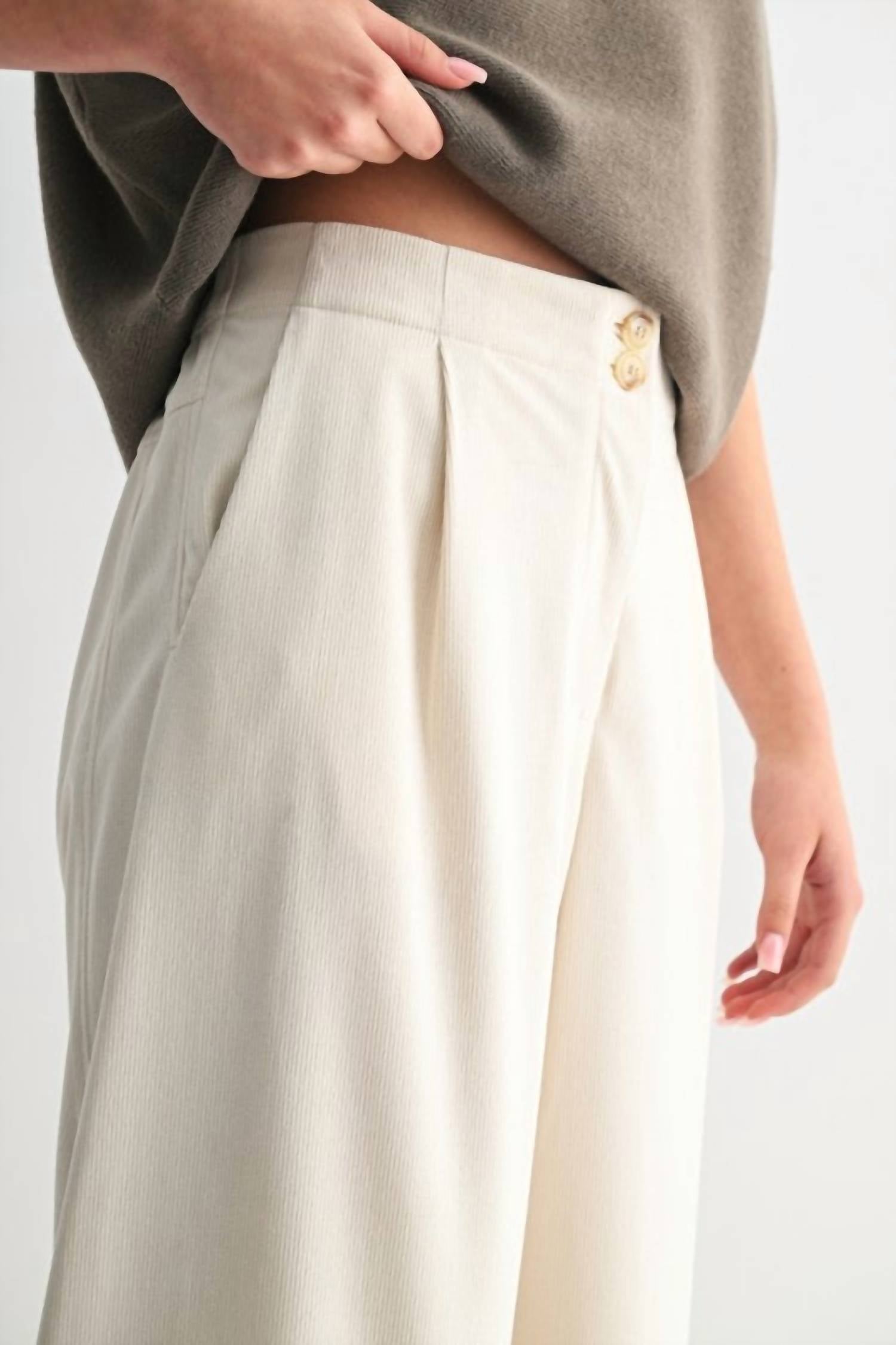 Fun 2 Fun Wide Leg Corduroy Pant in cream - women's pants - view 6