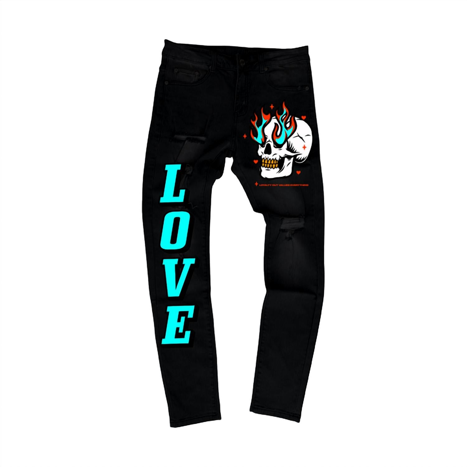 L.O.V.E - Men's Flame Skull Denim Jean