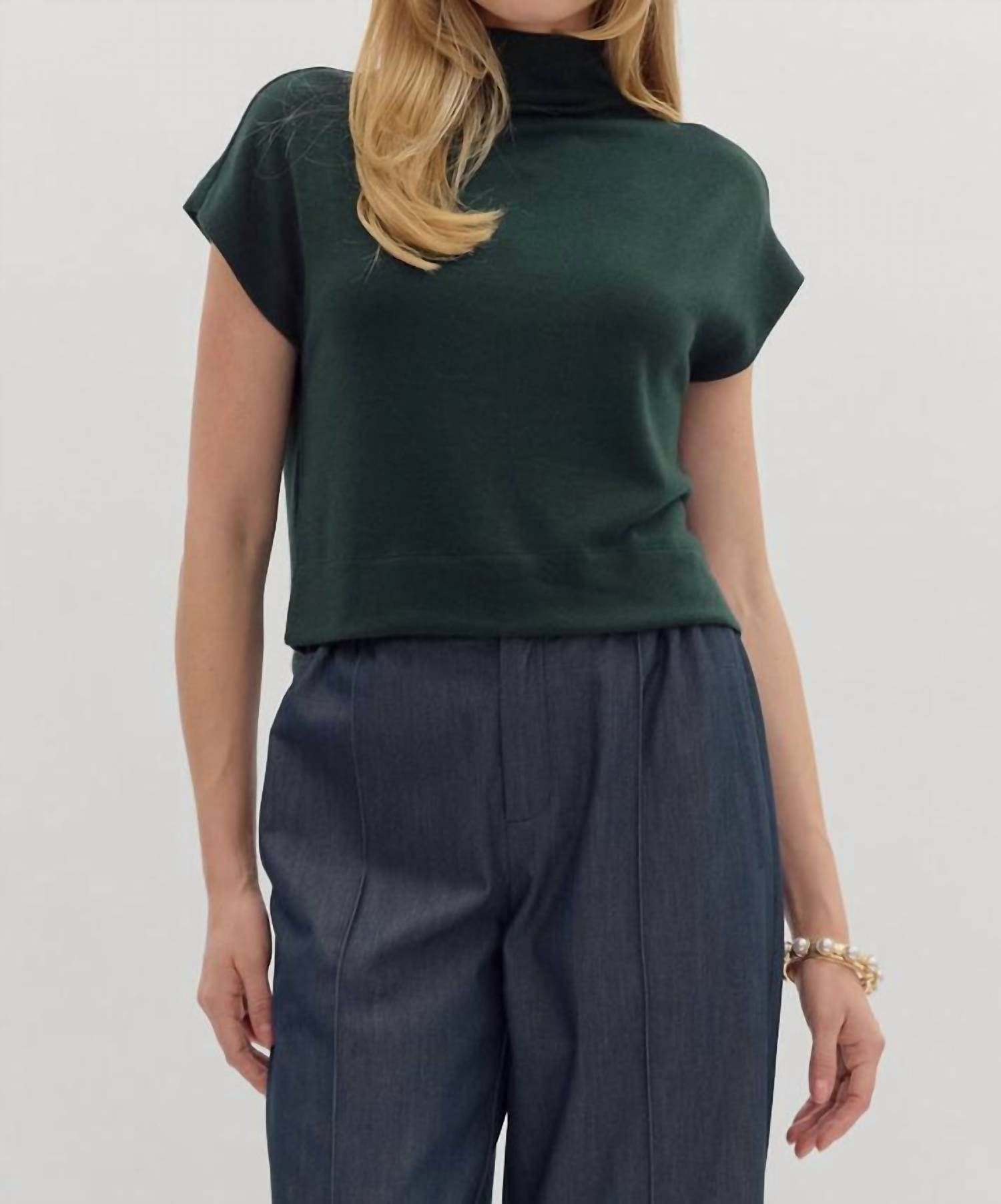 entro Modern Mock Top in hunter green - women's t-shirt