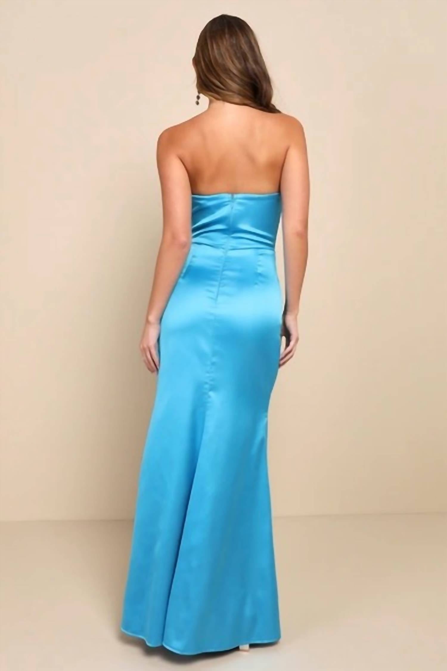Lulus - Ethereal Excellence Satin Pleated Strapless Maxi Dress