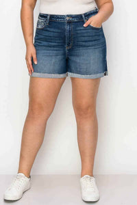 Artemis Vintage High Rise Stretch Midi Cuff Short - Plus in dark blue - women's shorts