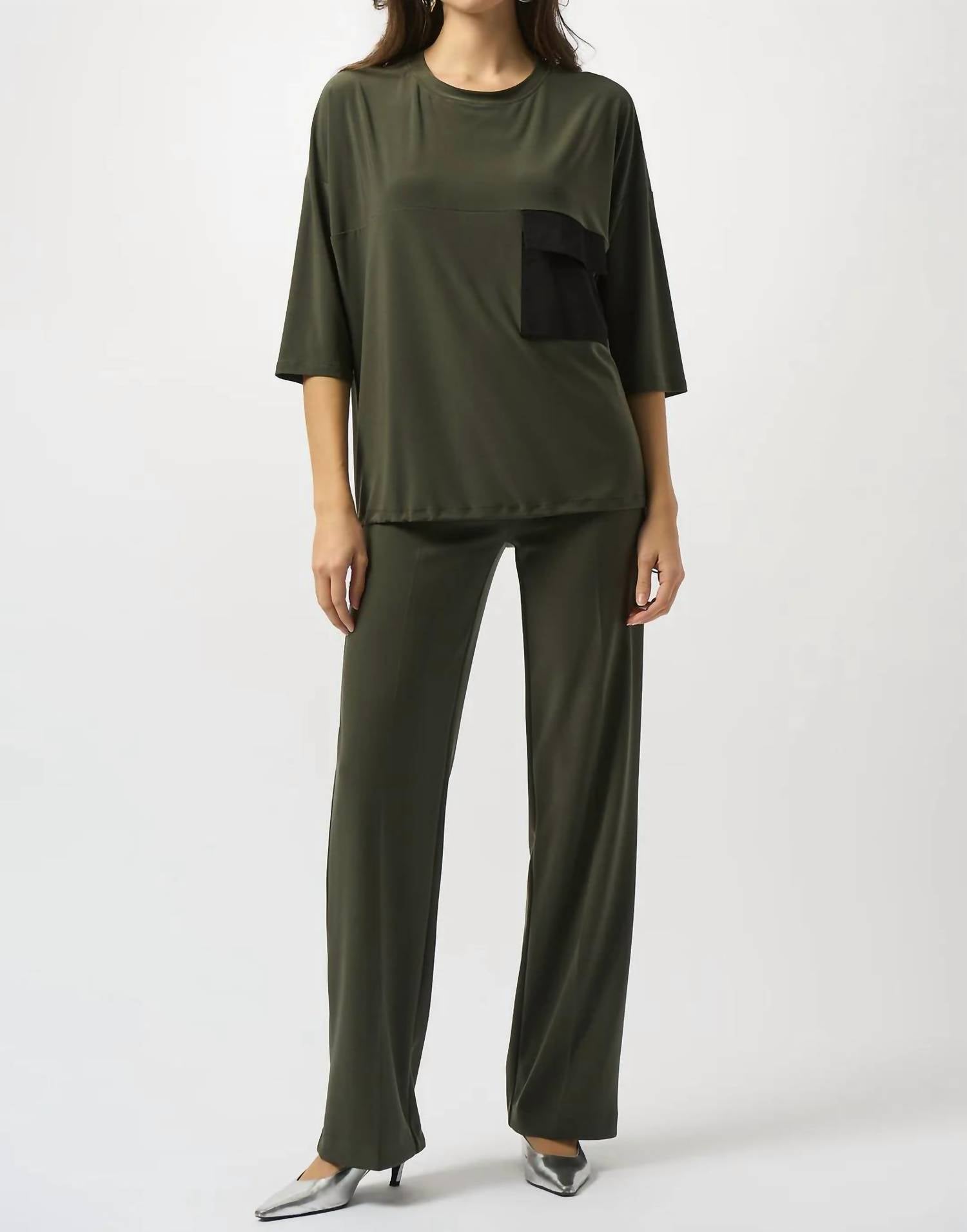 Joseph Ribkoff - Scoop Neckline 3/4 Sleeves Cocoon Top