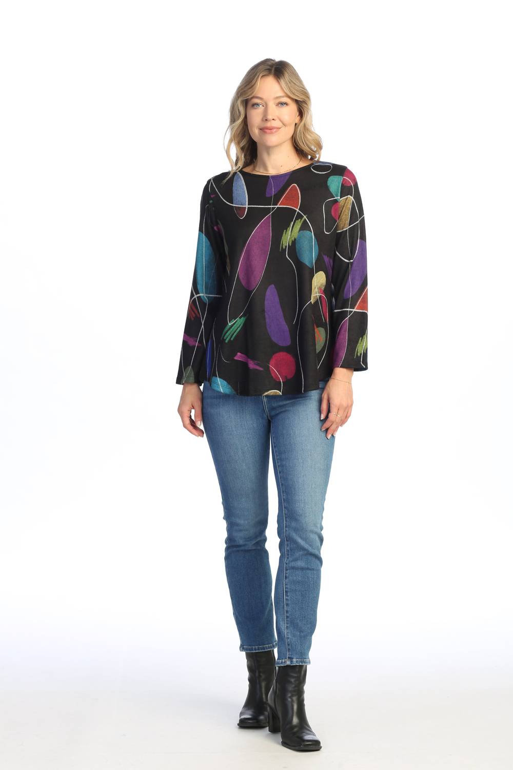 Jess & Jane Frolic French Brushed Round Hem Top in black - women's blouse - alternate view