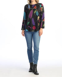Jess & Jane Frolic French Brushed Round Hem Top in black - women's blouse - detail view