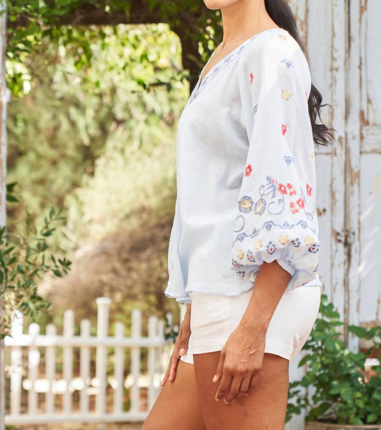 Paparazzi - Gauze Embroidered Peasant Shirt