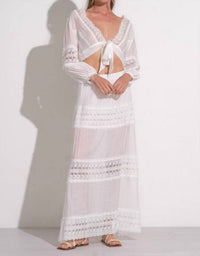 Elan - Long Sleeve Crochet Tie Front Top