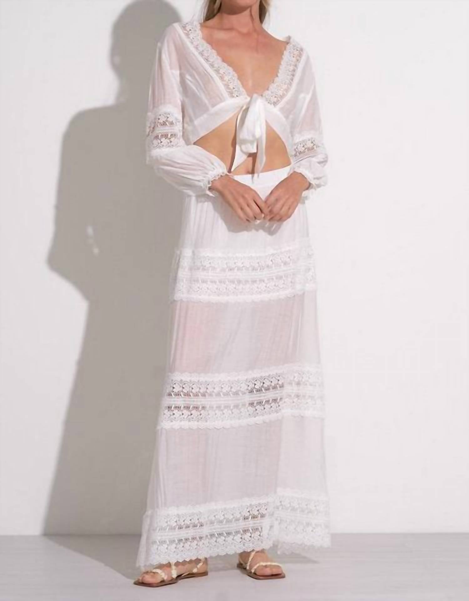 Elan - Long Sleeve Crochet Tie Front Top