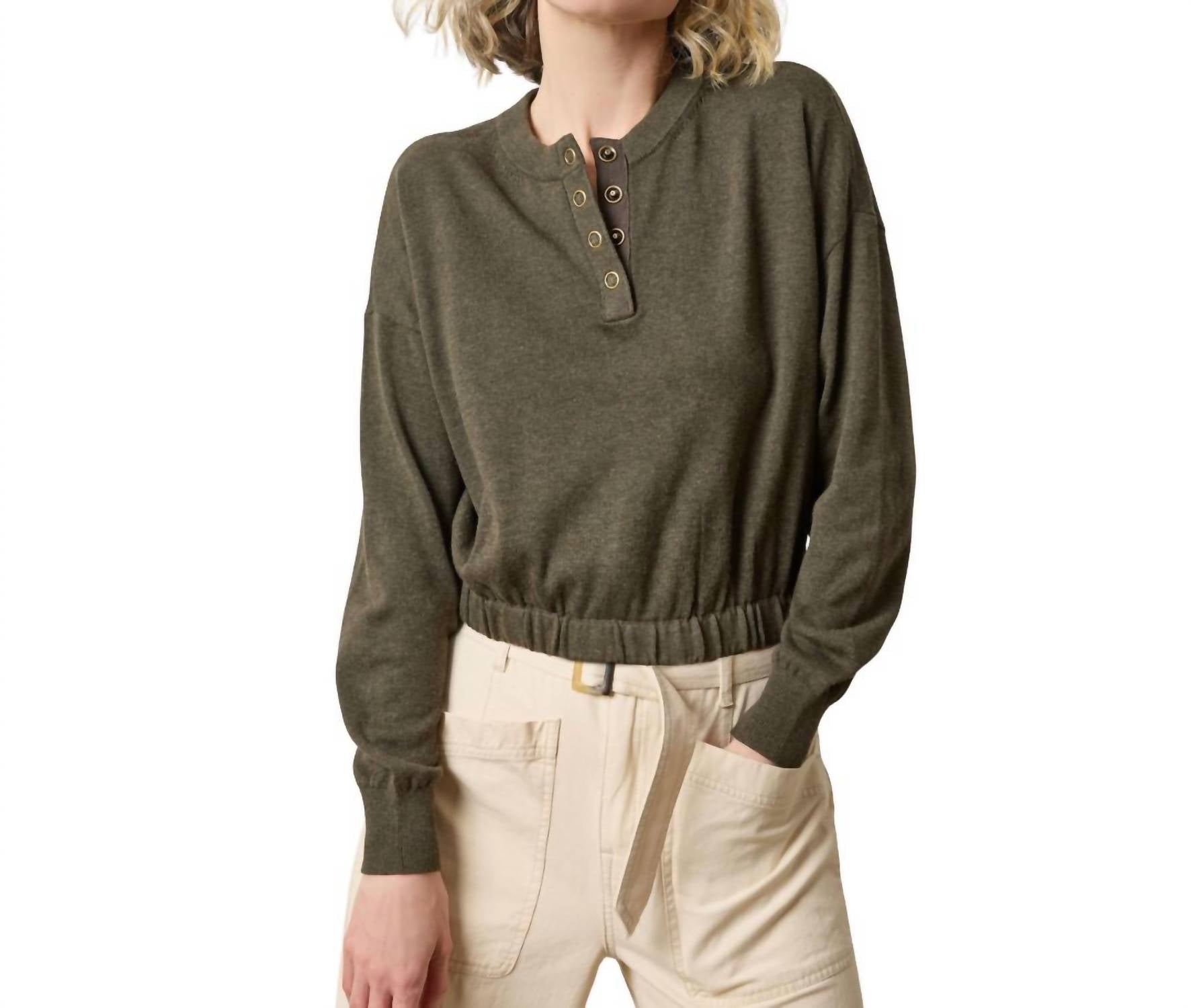 Lilla P - Elastic Waist Henley Sweater