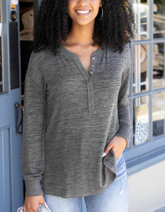 Grace And Lace - Snow Day Henley Long Sleeve Top