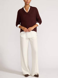 Brochu Walker V-Neck Layered Pullover Sweater in cordovan - women's sweater - view 5