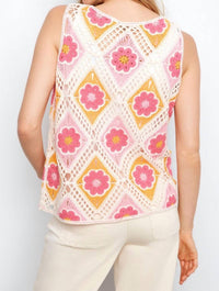 CHARLIE B Floral Sleeveless Crochet Cotton Blend Top in apricot - women's tank top - view 4