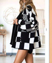 Jade By Jane - Block Check Open Knit Cardigan With Pocket