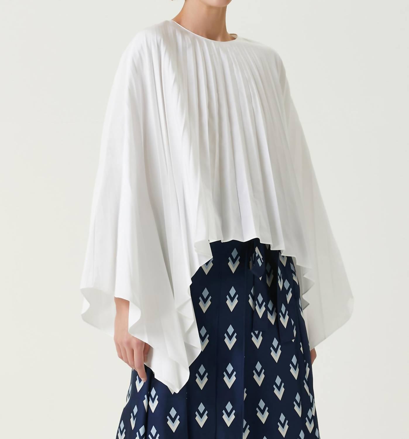 Valentino - Pleated Cotton Blend Taffeta Top