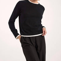 Wispr Double Contrast Trim Crewneck Jumper in black - women's sweater - view 4