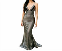 Jessica Angel - Deep-v Strappy Cold Back Metallic Mermaid Prom Dress